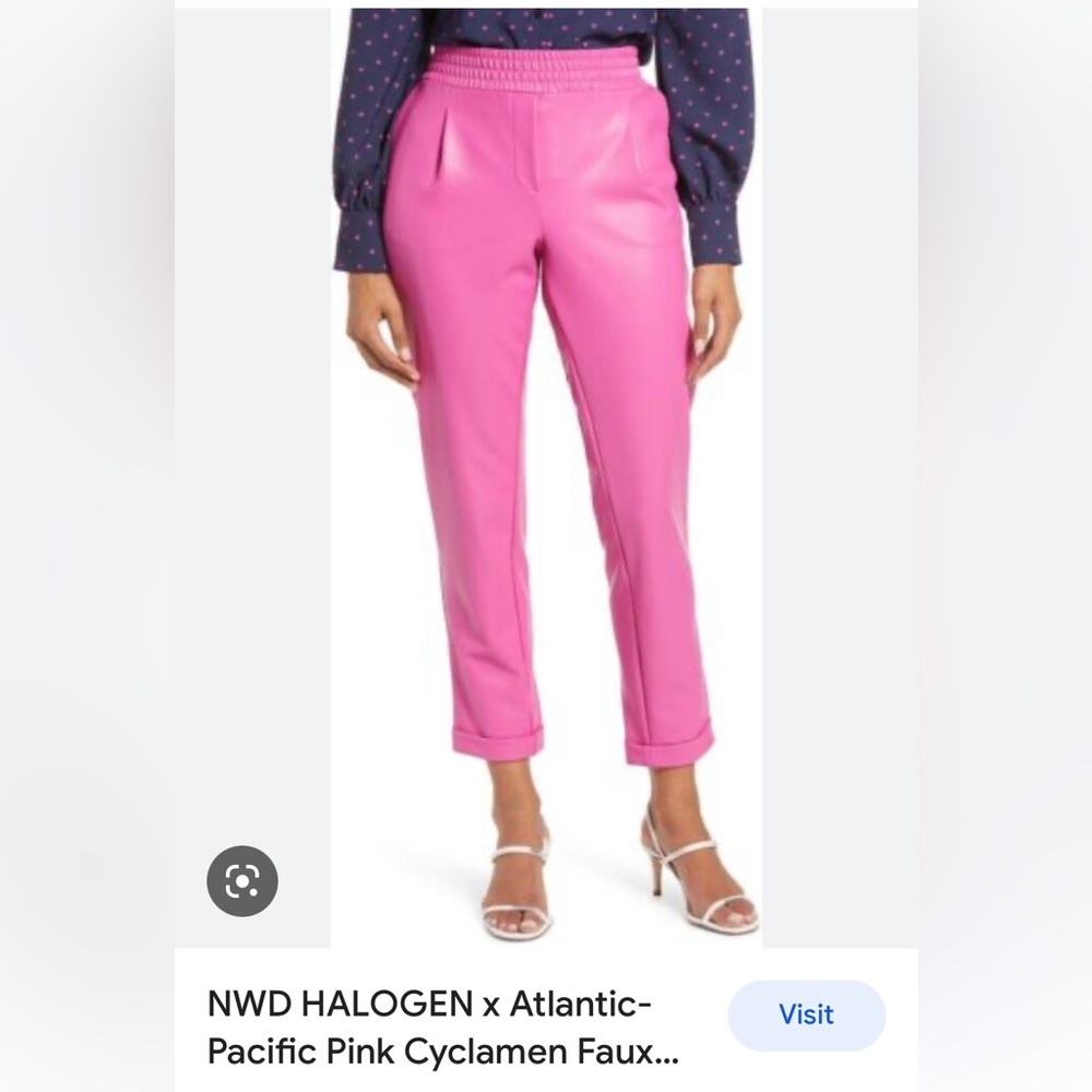 HALOGEN X ATLANTIC PACIFIC pink faux leather pleated pants sz MEDIUM